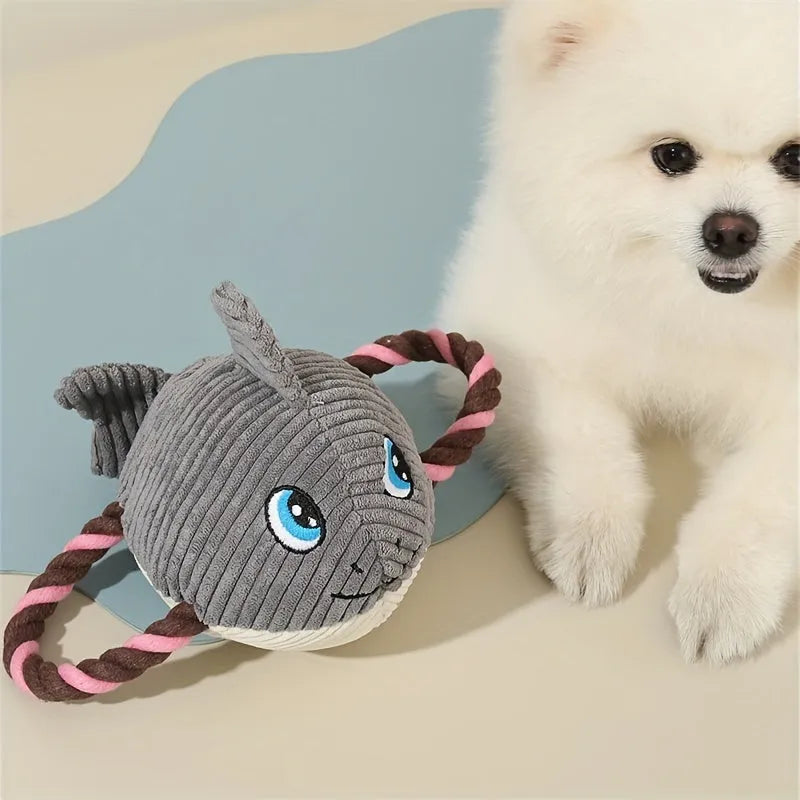 Turtle-shaped plush dog toy with knotted rope core in green colour