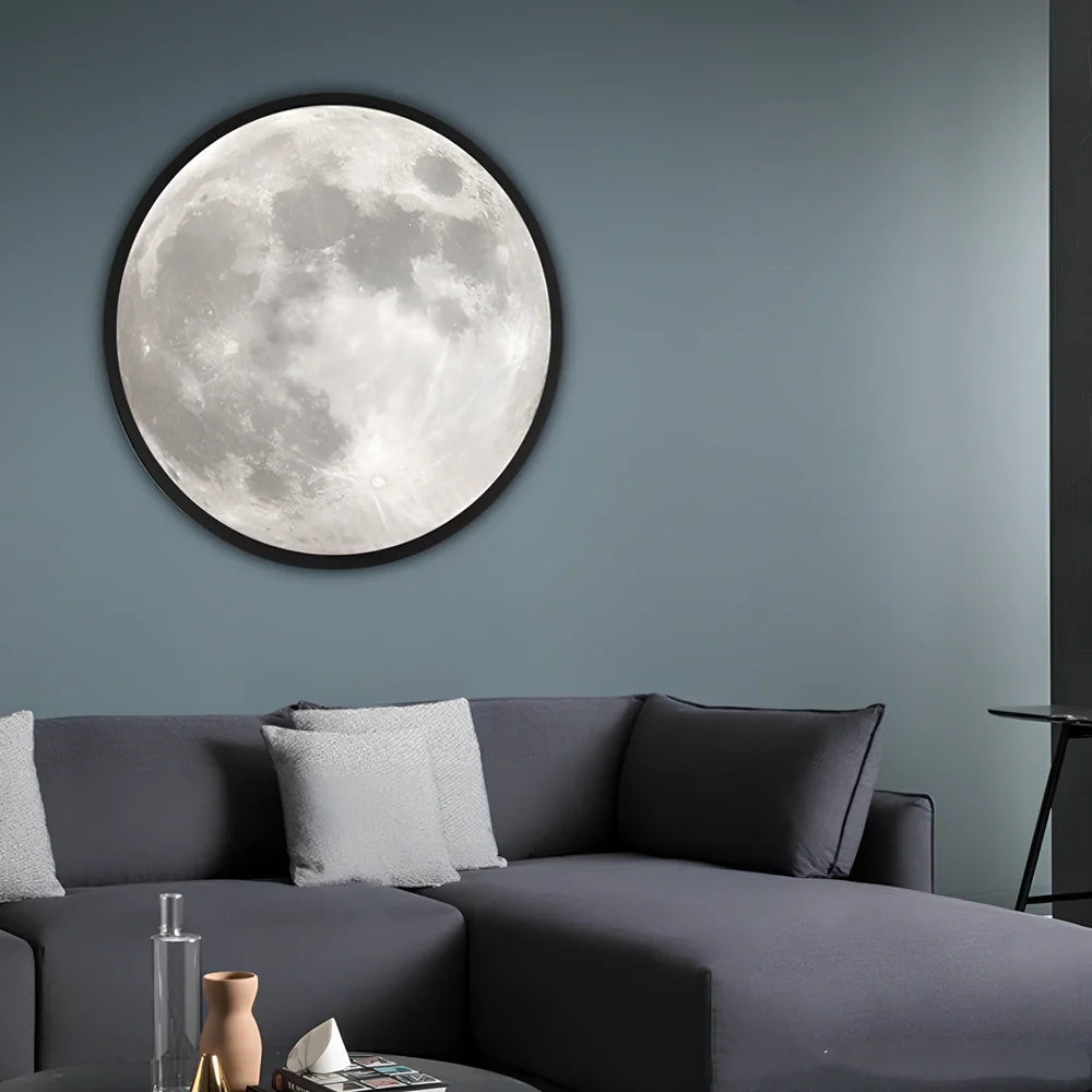 24cm black matt frame LED moon mirror with adjustable white lighting and USB power