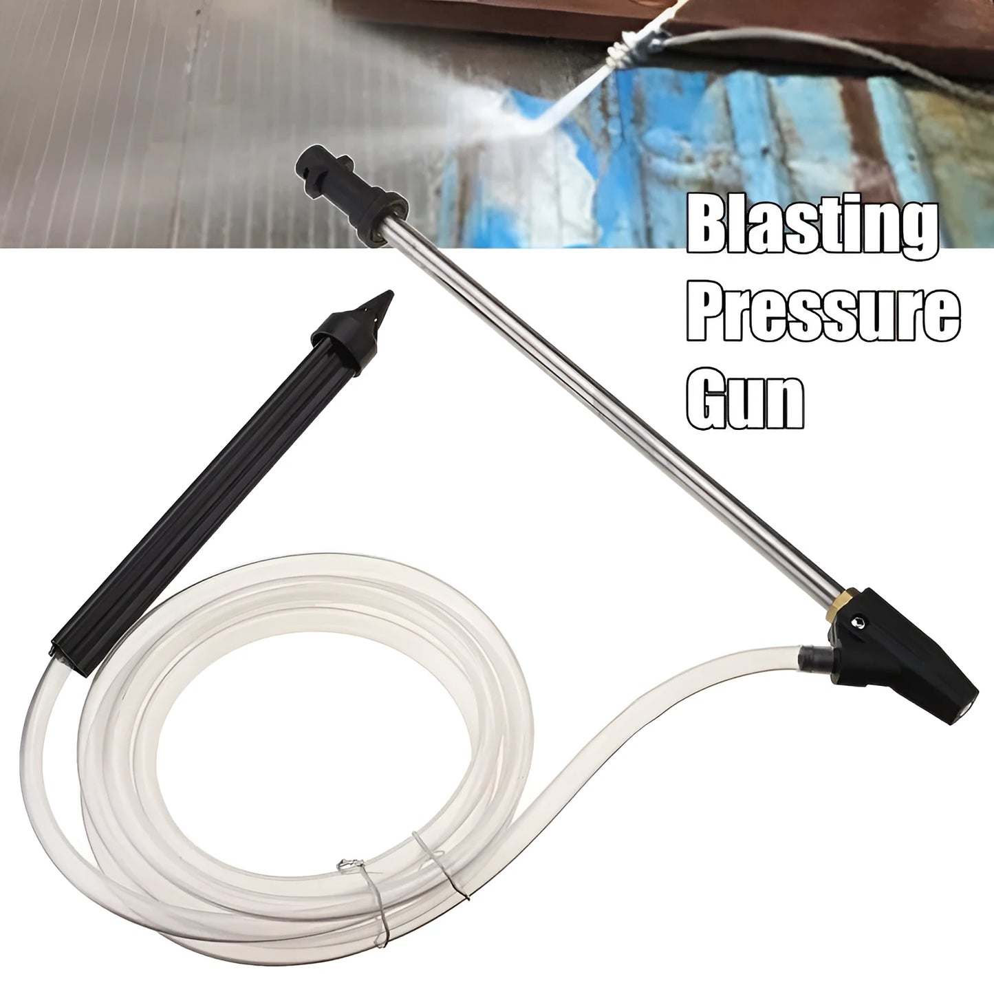 Ceramic derusting nozzle with stainless steel handle for Karcher pressure washers.