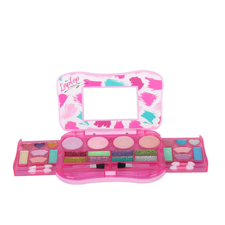 Children's cosmetic toys makeup box with four play accessories including makeup remover paper, nail polish, and lipstick