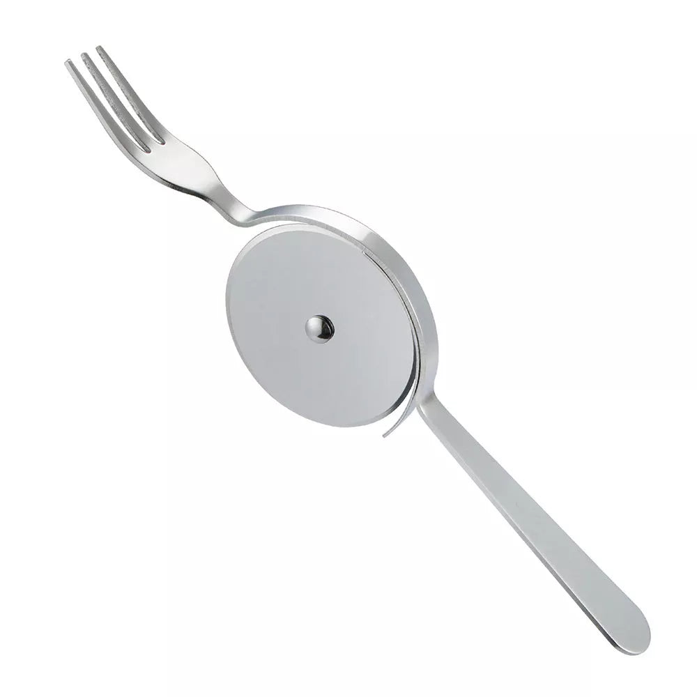 Stainless steel cake cutter with knife and fork set for precise slicing