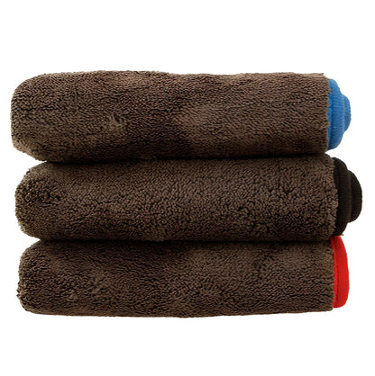 1200GSM composite coral fleece microfiber towel, 40x40cm square in black for car detailing, high absorbency shown drying vehicle surface