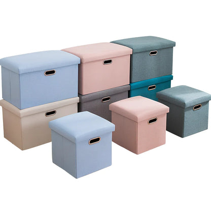 25cm cube storage stool in cotton linen fabric with hidden compartment and sponge cushioning