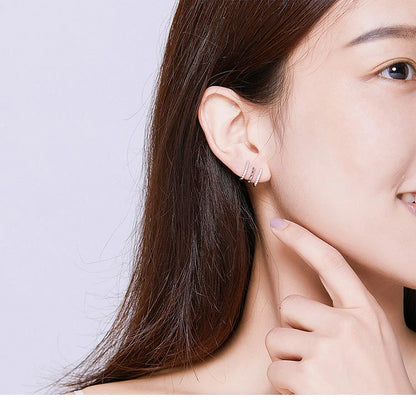 925 Sterling Silver Heart Earrings with sparkling gems, Korean-inspired design