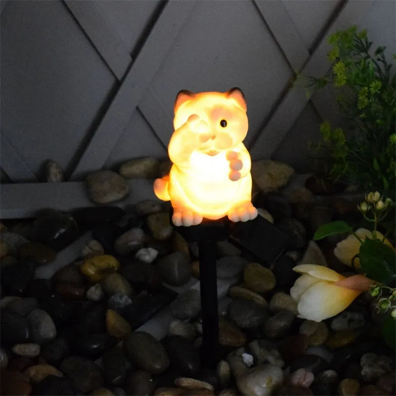 Brown cat-shaped solar lawn light for garden courtyard decoration