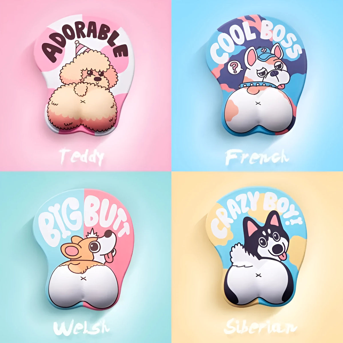 Corgi bottom 3D mouse pad with wrist cushion on desktop