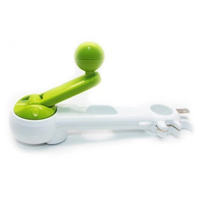 Universal can opener with six functions for easy opening of cans, bottles, and jars