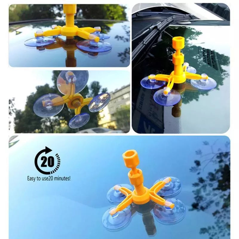 Car window glass scratch and crack repair kit with vacuum function and suction cup