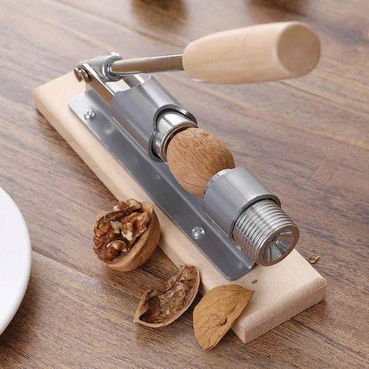 Heavy-duty nutcracker made of stainless steel and wood for crushing various nuts with ease