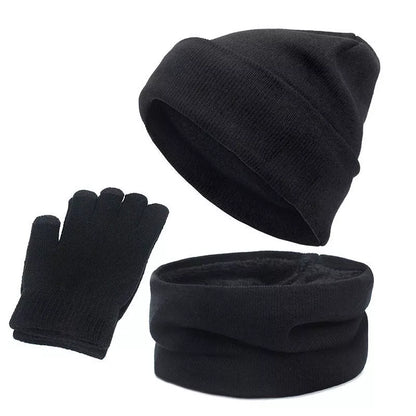 Wool touch screen gloves with scarf and hat set for cold weather