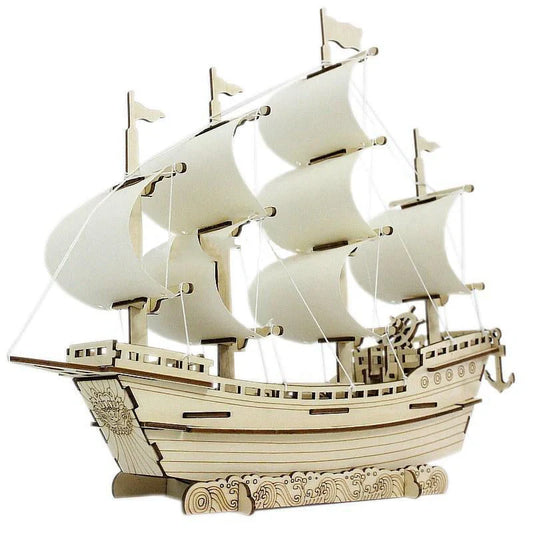 Wooden sailboat model DIY kit with 78 parts for assembly and decoration
