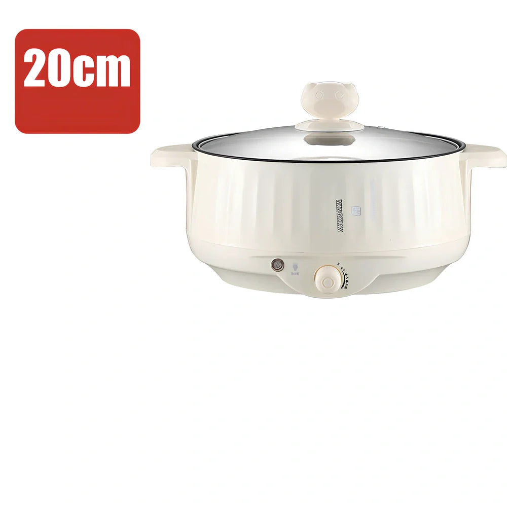 Beige 1.7L electric cooker with 20cm pot and steamer, 400W/800W power for household boiling