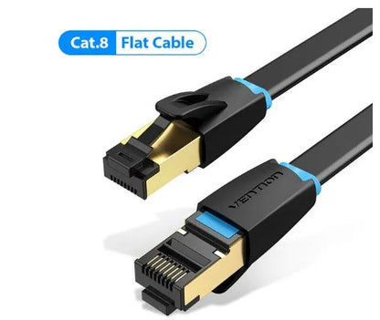Cat8 flat and round shielded Ethernet cable with RJ45 connectors for 10G network speed