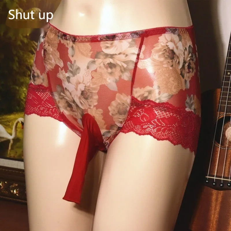 Men's printed mid-waist ice silk ultra-thin underwear in mesh fabric with multiple colour options