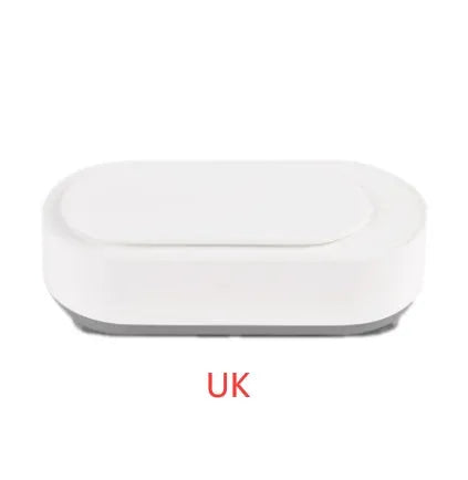 White portable ultrasonic cleaner with stainless steel tank for cleaning jewellery and glasses