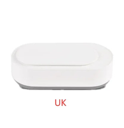 White portable ultrasonic cleaner with stainless steel tank for cleaning jewellery and glasses