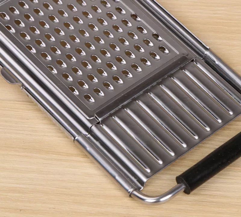 Stainless steel grater and slicer set with non-slip handle for efficient kitchen prep