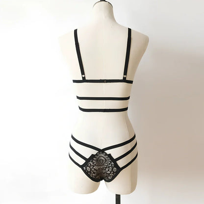 Women's full slip lingerie with lace hollow-out detailing and adjustable spandex chest support