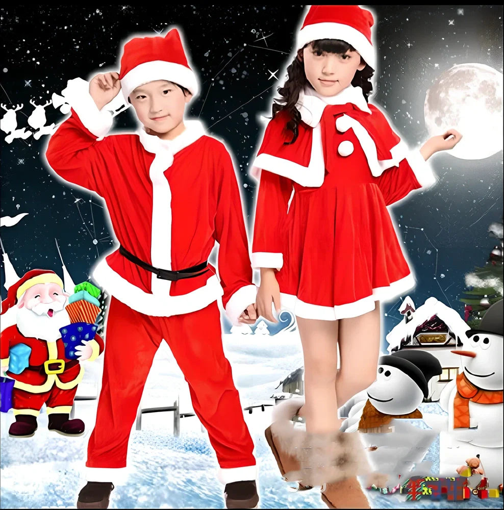 Children's golden velvet Christmas costumes in boy and girl styles, 99% cotton fabric, sizes 90-160cm height