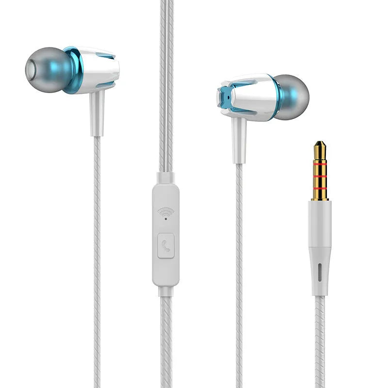 In-ear wired headphones with 120 cm cable, 108 dB sensitivity, available in black, blue, gold and rose red.