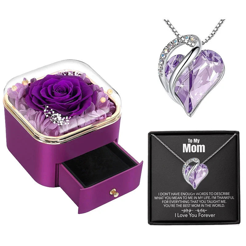 Valentine's Day Rose Flower Drawer Jewelry Box in various colors