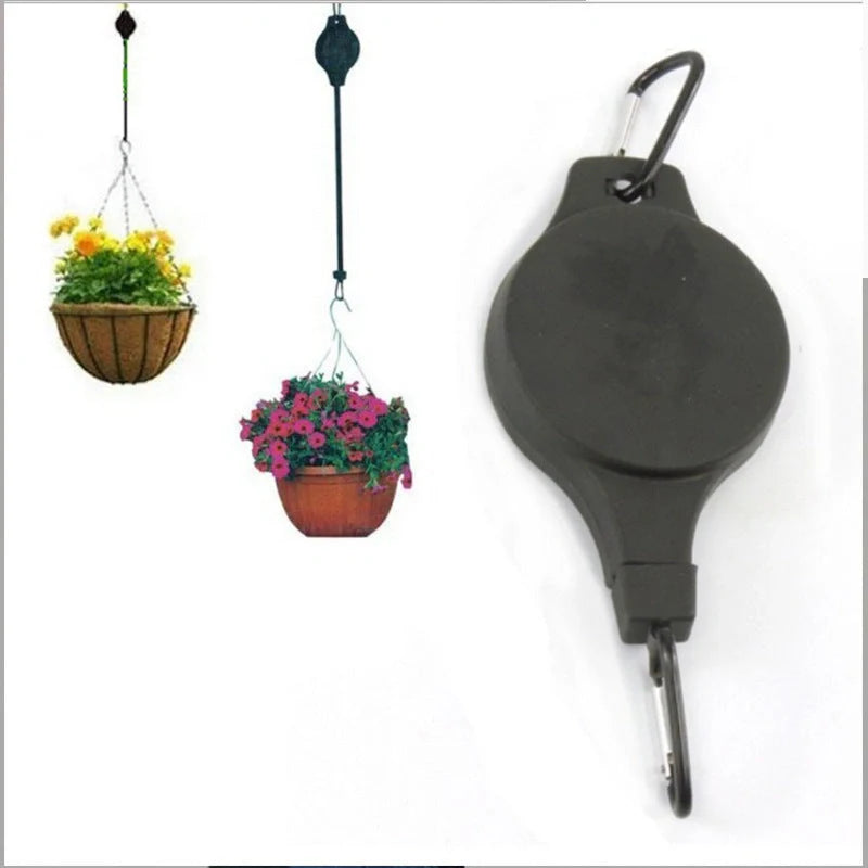 Adjustable hanging hook with pulley system for bird cages and baskets