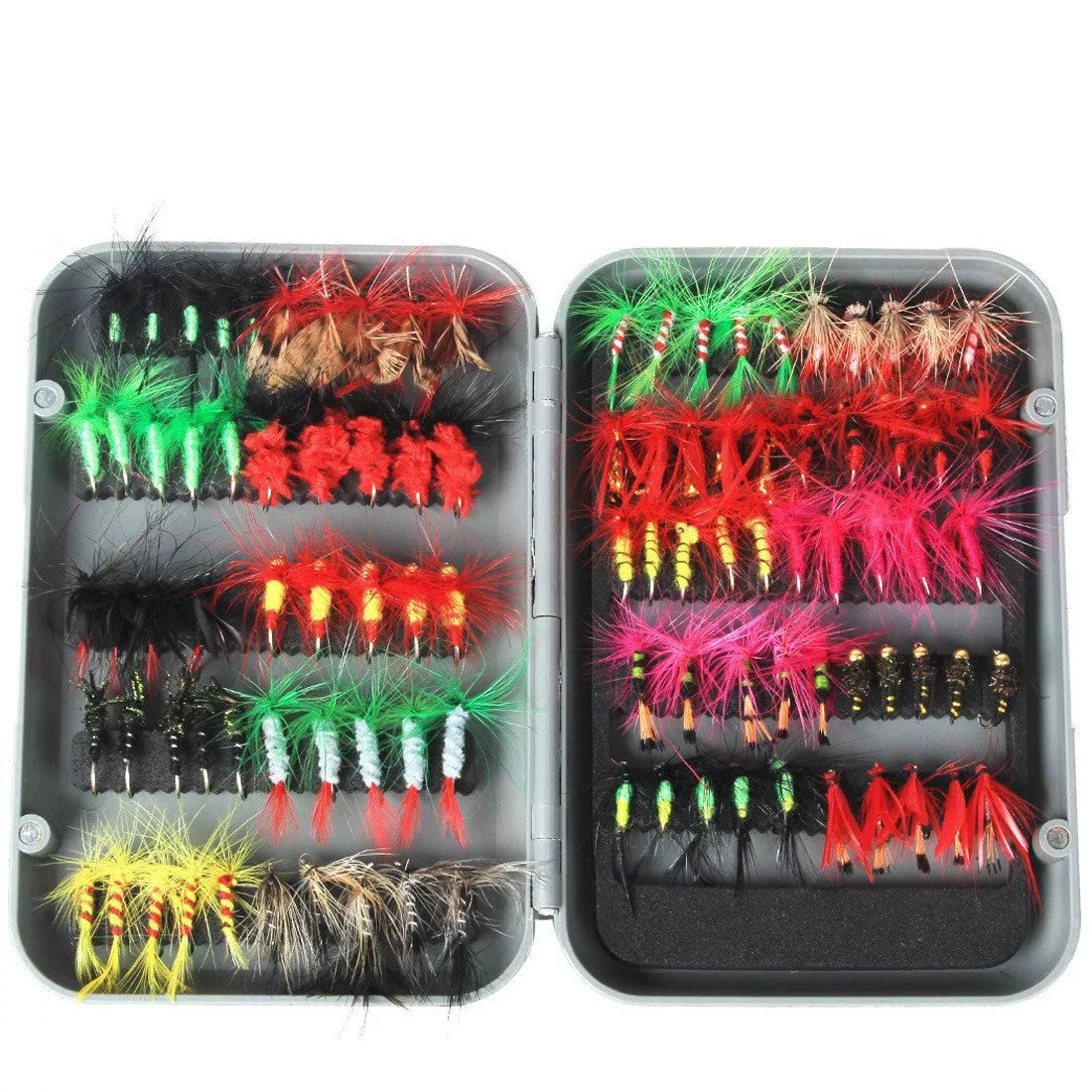 Fishing Gear 100 Fly Bait Set with real feathers for authentic movement