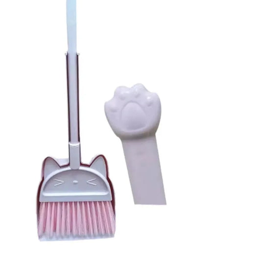 Broom and dustpan set with rotating head and long handle in beige, green, or purple colours