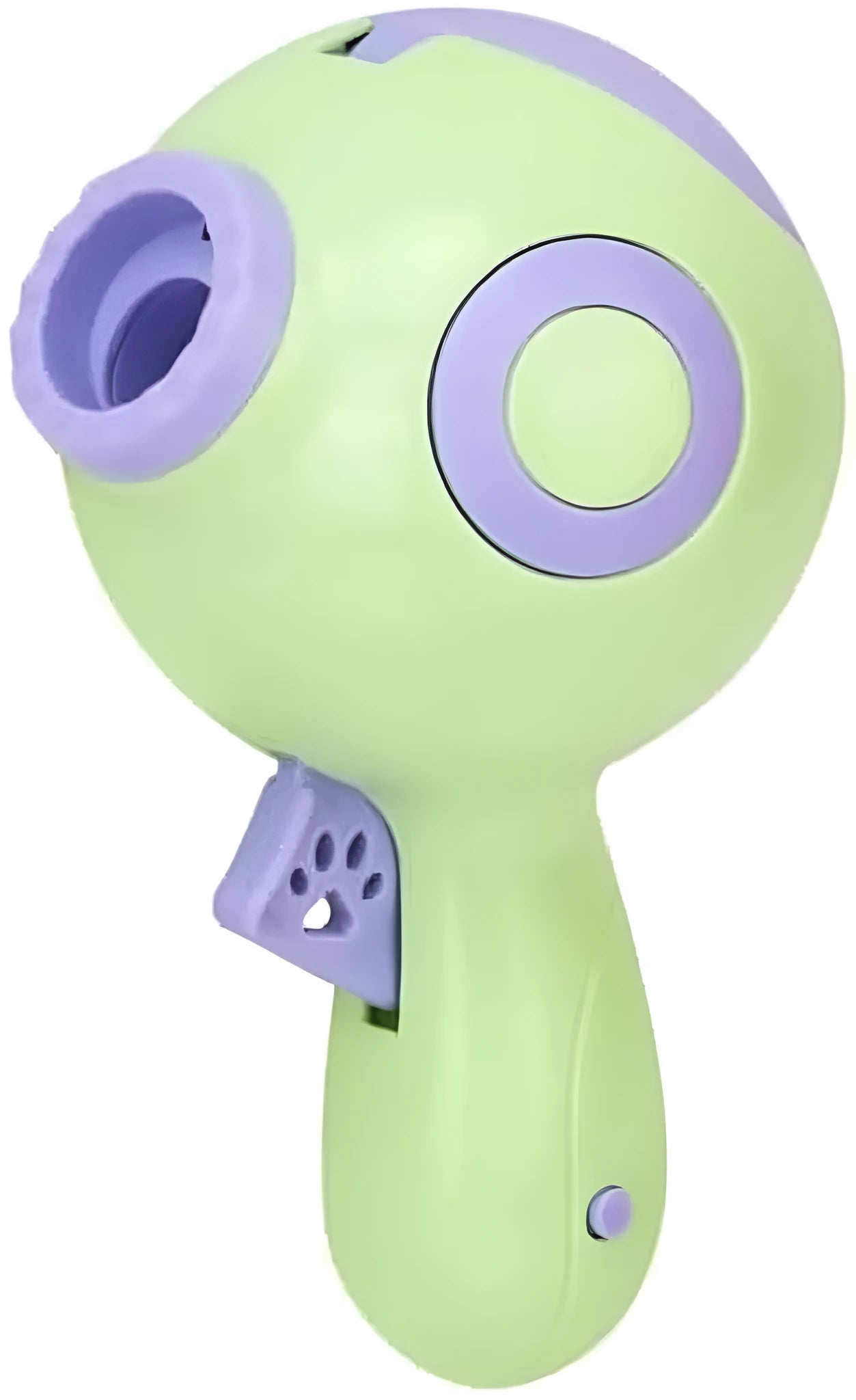 Green interactive dog treat launcher toy with treat dispensing mechanism for training and play