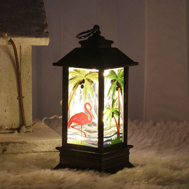 Festive LED Christmas lanterns with Santa Claus, snowman, and other holiday-themed designs