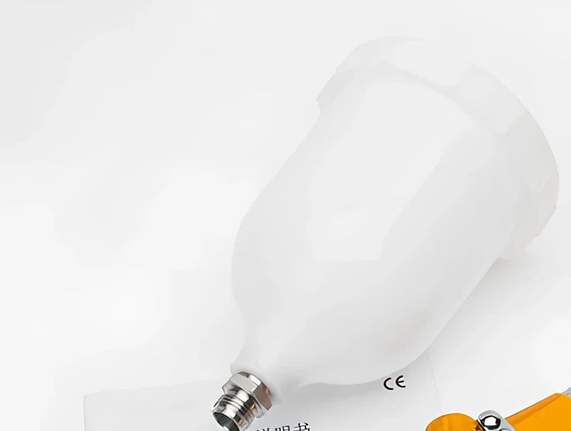 Gold aluminium HVLP spray gun with 600cc plastic pot and 1.3mm nozzle for water-based paints