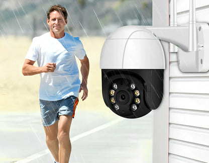 White wireless PTZ surveillance camera with dual antennas and rotational base for 270-degree coverage