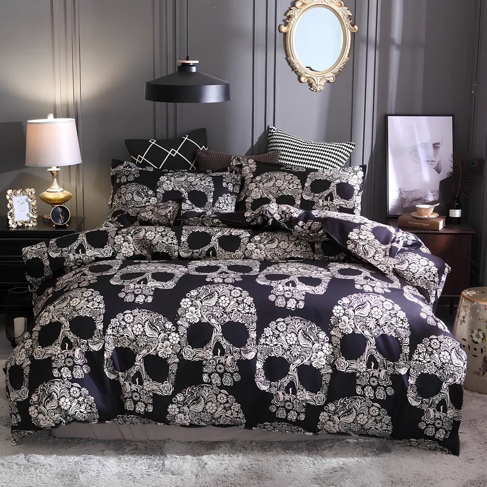 Skull pattern quilt cover set with reactive dye technology on 100% polyester fabric
