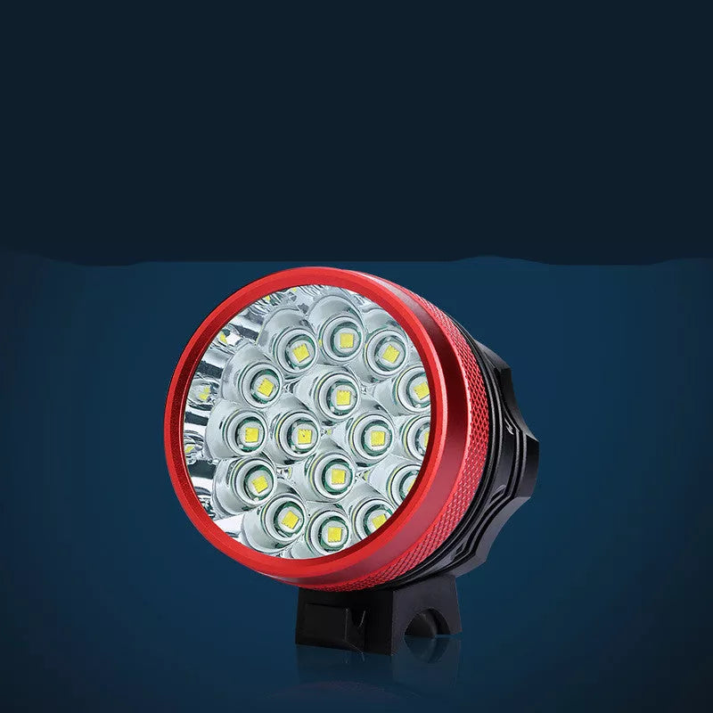 Sixteen Light Bicycle Headlight with 16 T6 lamp beads and 250-meter range in red, blue, or black