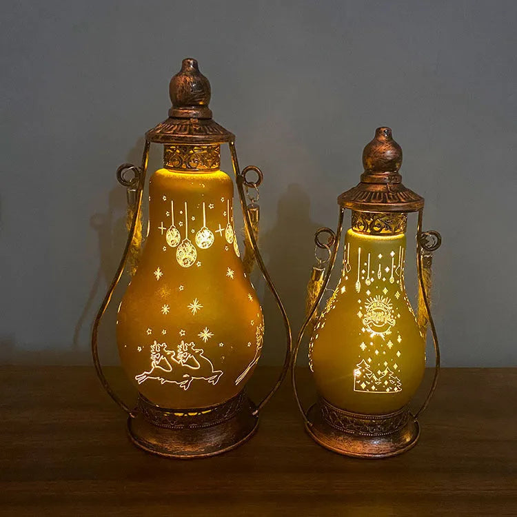 New Chinese style glass LED oil lamp ornament in red, hanging as a Christmas decoration.