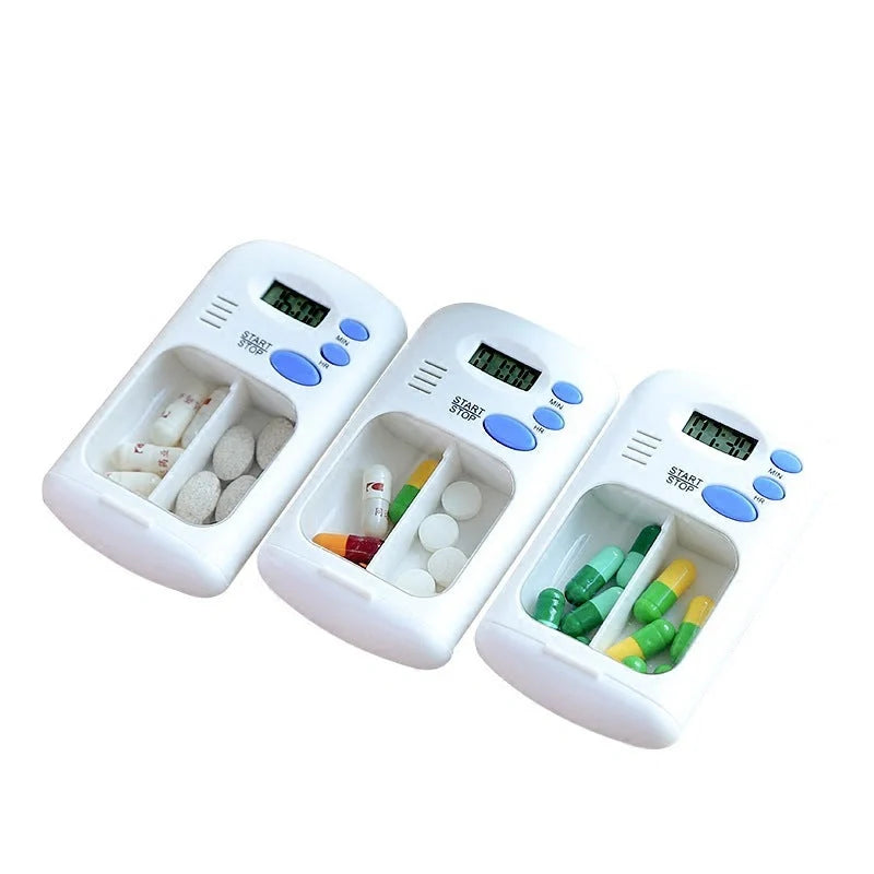 Mini portable pill reminder with LED display and countdown timer, white color