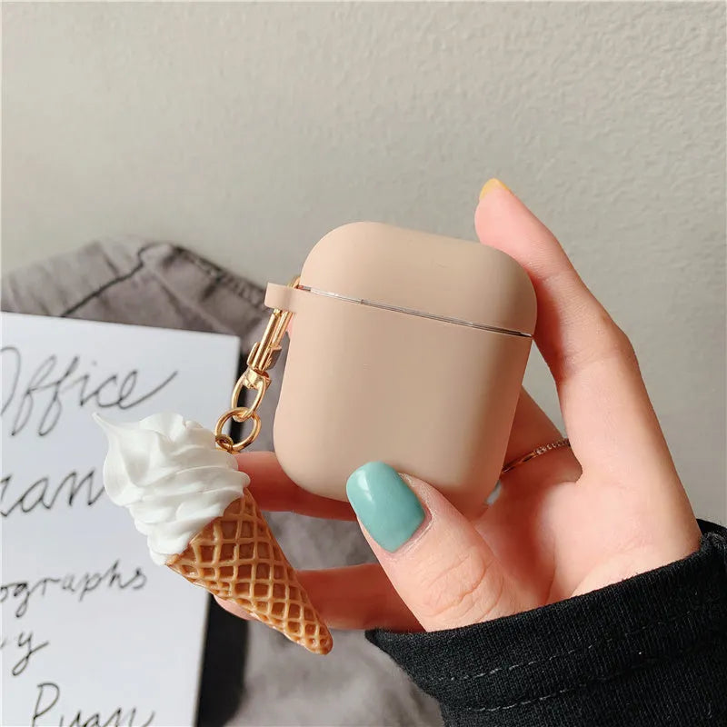 Colourful cylinder ice cream design silicone case for Apple AirPods 2 wireless earbuds.