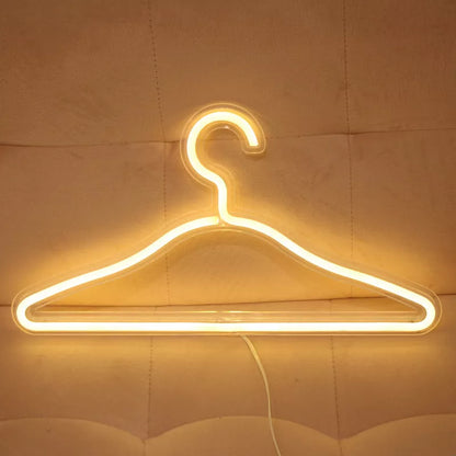 USB powered LED neon light clothes hanger with waterproof design in white, pink, and warm light options