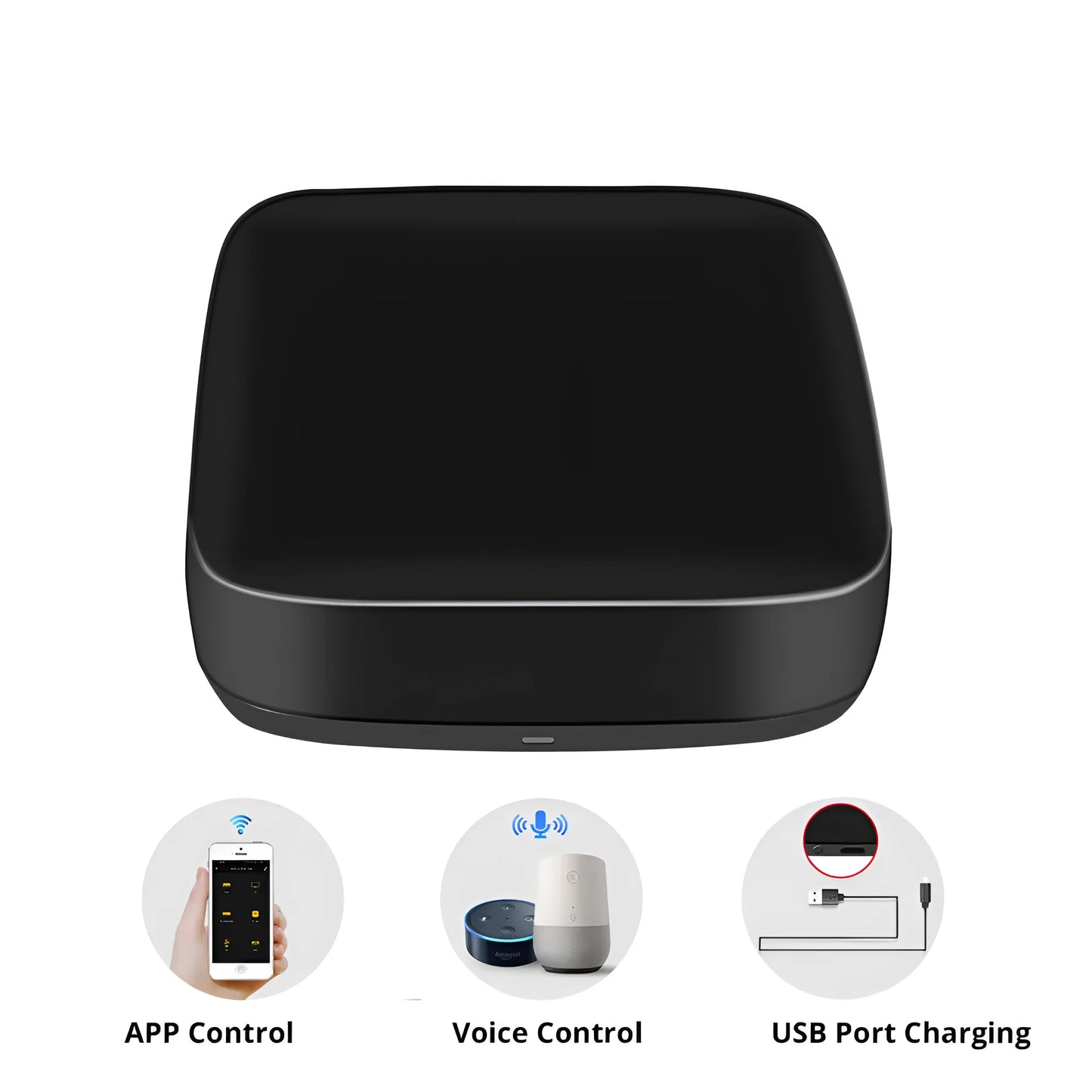 Black voice control universal infrared remote control for TV, AC, fan and home entertainment devices