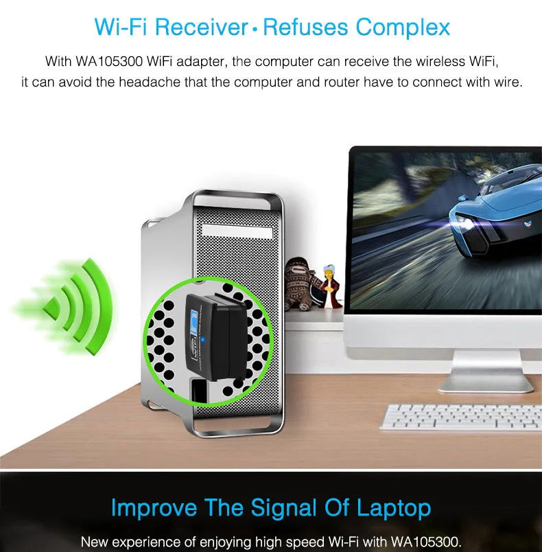 Mini USB WiFi receiver 300M network card with RTL8192EU chip, black plastic and metal, 3.3 x 1.5 x 0.7cm