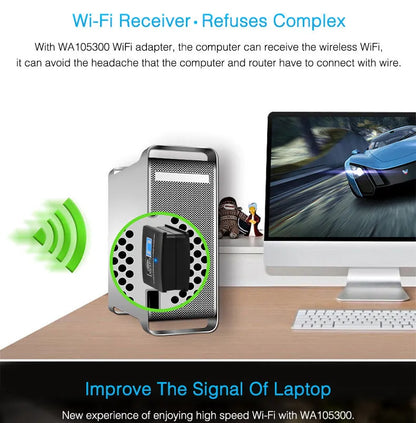 Mini USB WiFi receiver 300M network card with RTL8192EU chip, black plastic and metal, 3.3 x 1.5 x 0.7cm
