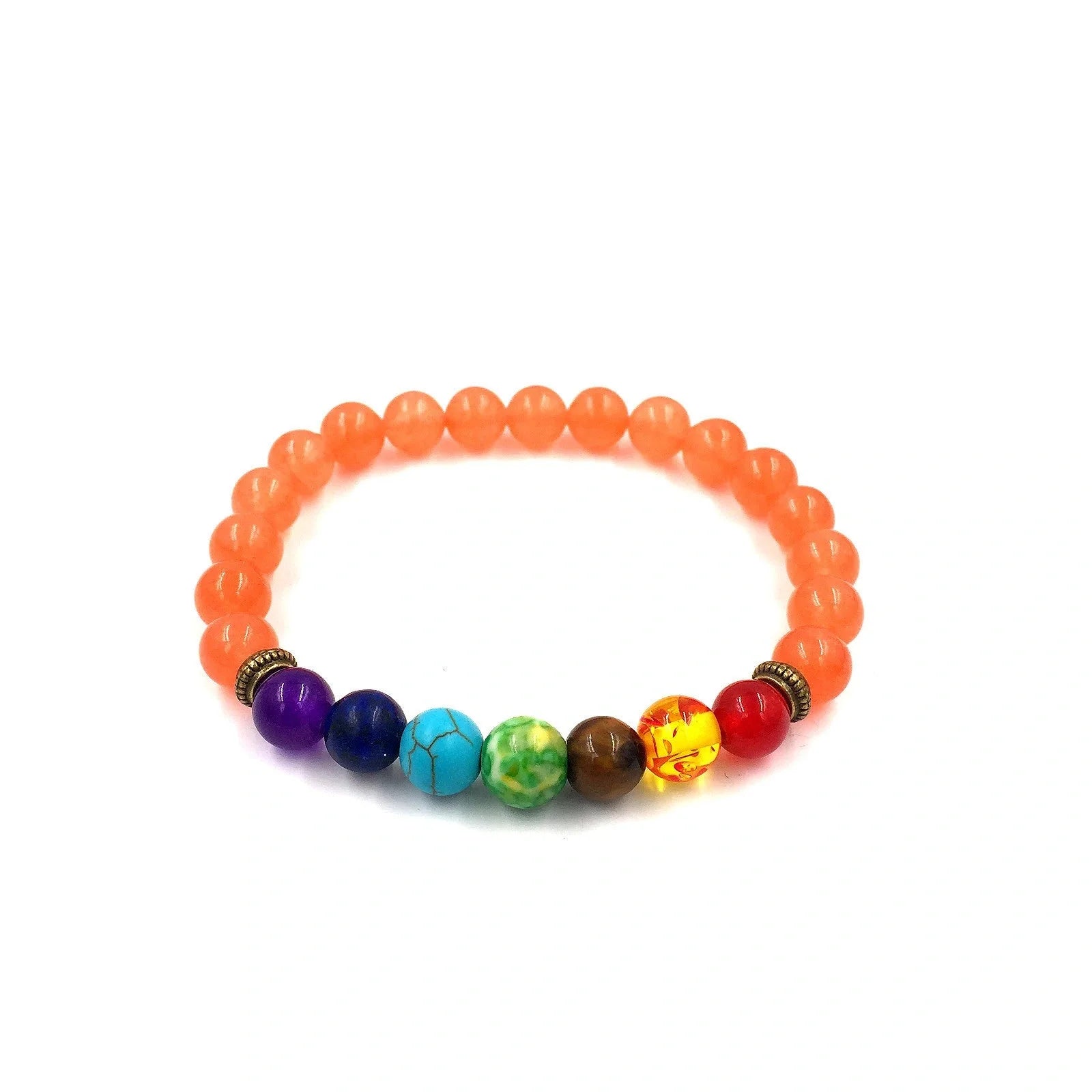 Agate molten rock chakra bracelet with colorful 8mm beads and adjustable string