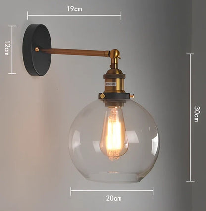 Vintage industrial wall lamp with glass body and adjustable lighting settings
