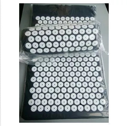 Acupuncture yoga cushion and pillow set with 210 pins for muscle relief, available in multiple colors.