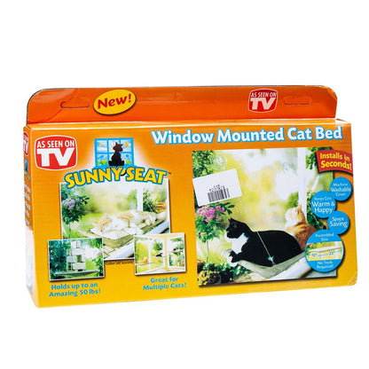 Window-mounted cat hammock with sturdy cloth cover, perfect for sunny lounging