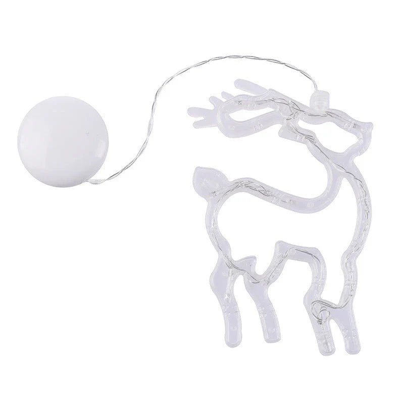 Decorative battery-powered LED chandelier lights with holiday-themed designs like Santa, snowmen, and stars