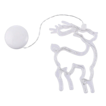 Decorative battery-powered LED chandelier lights with holiday-themed designs like Santa, snowmen, and stars