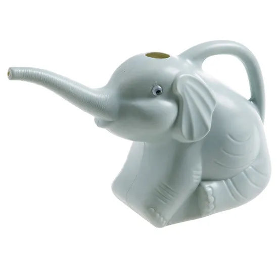 Pink elephant-shaped watering can with long nozzle for children and indoor plants.