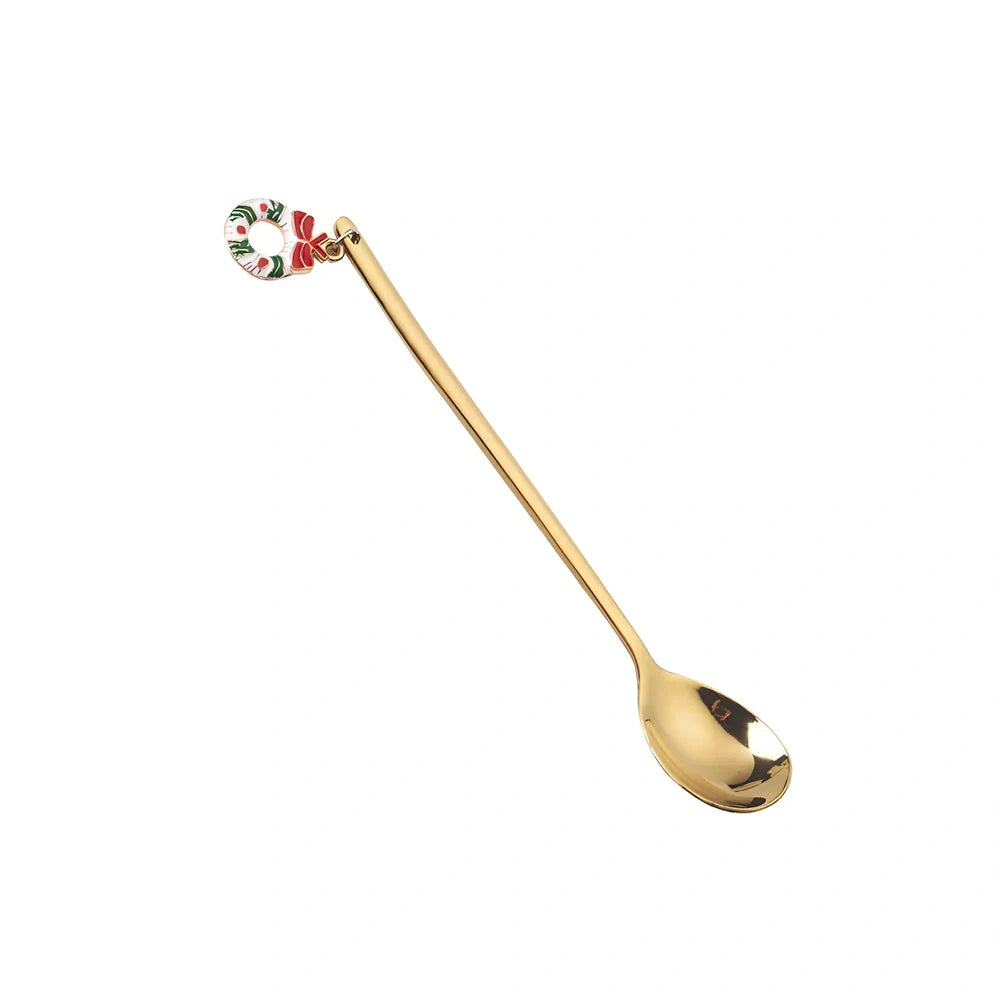 Christmas serving spoon in stainless steel with silver finish measuring 135mm length
