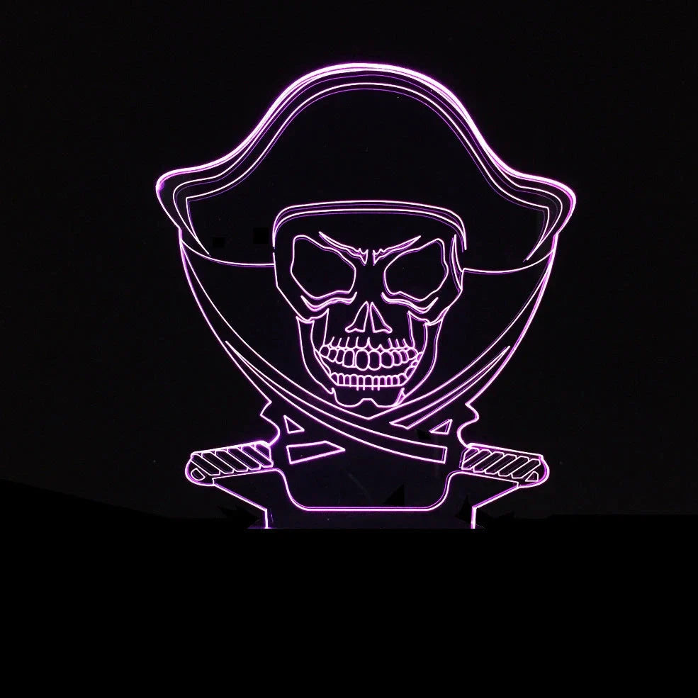 3D holographic skull LED night light with colour-changing options on black ABS base
